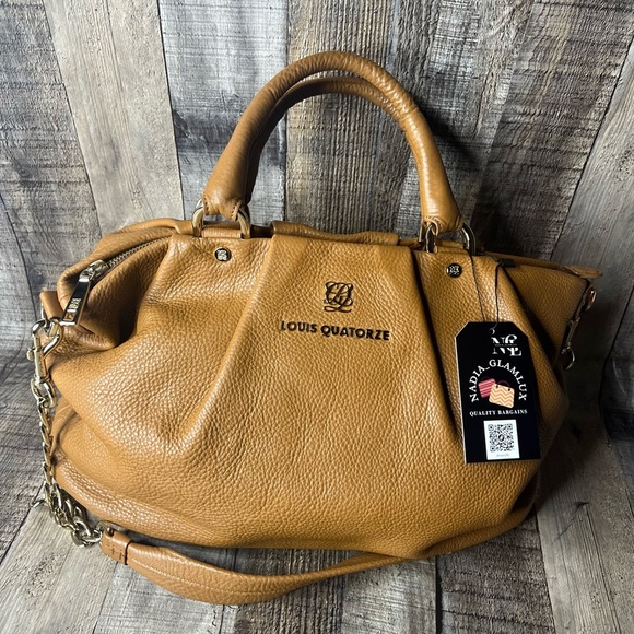 Louis Quatorze Women’s Brown Leather Satchel Shoulder Bag Crossbody Handbag - Picture 2 of 16